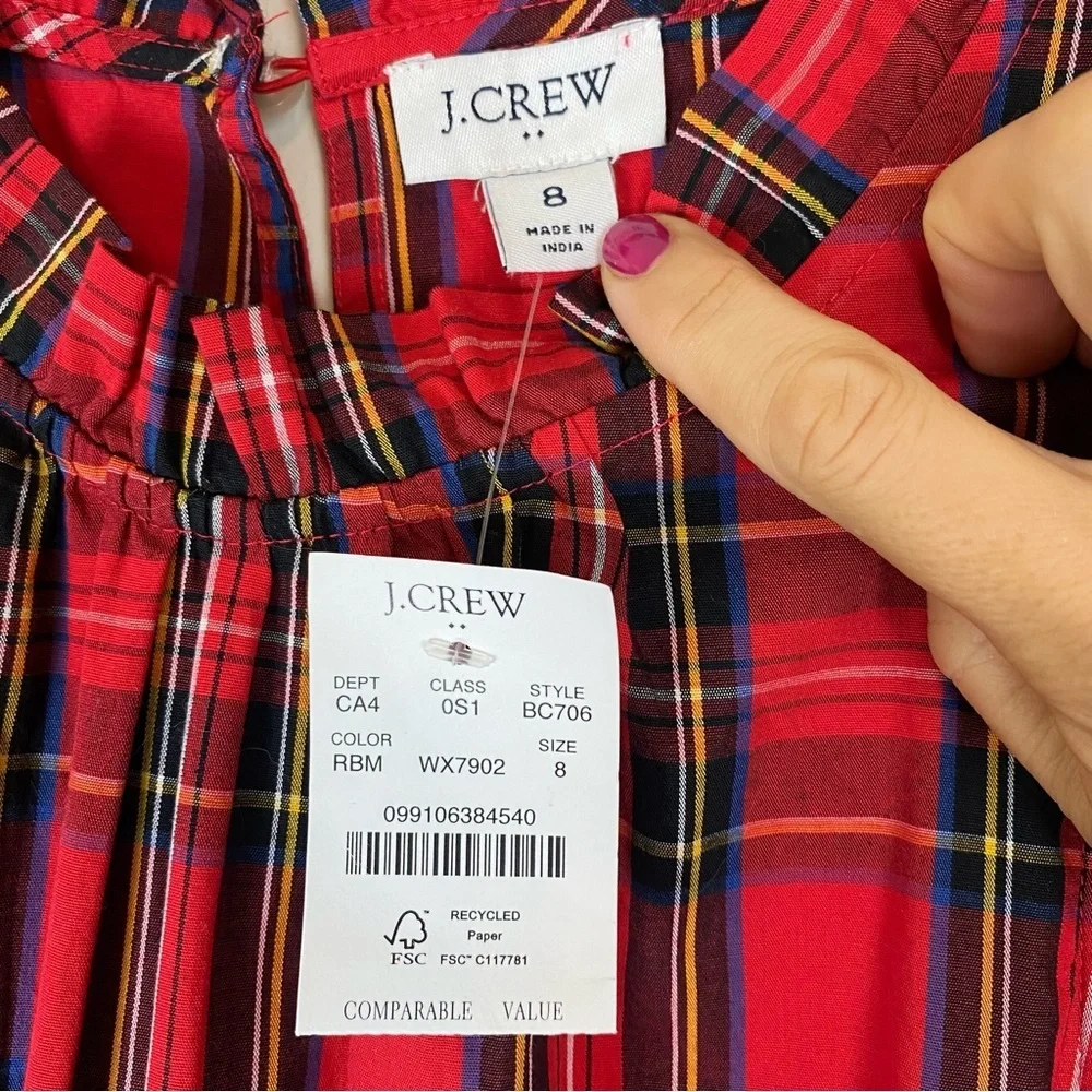 J CREW Classic Red Tartan Plaid Tiered Ruffle Midi Dress size 8 - Picture 7 of 11
